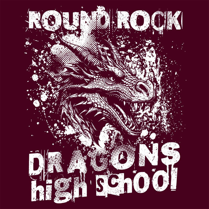 Close-up view of Round Rock High School Dragons Maroon Classic Unisex T-shirt 205