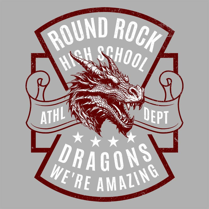 Close-up view of Round Rock High School Dragons Grey Classic Unisex T-shirt 207