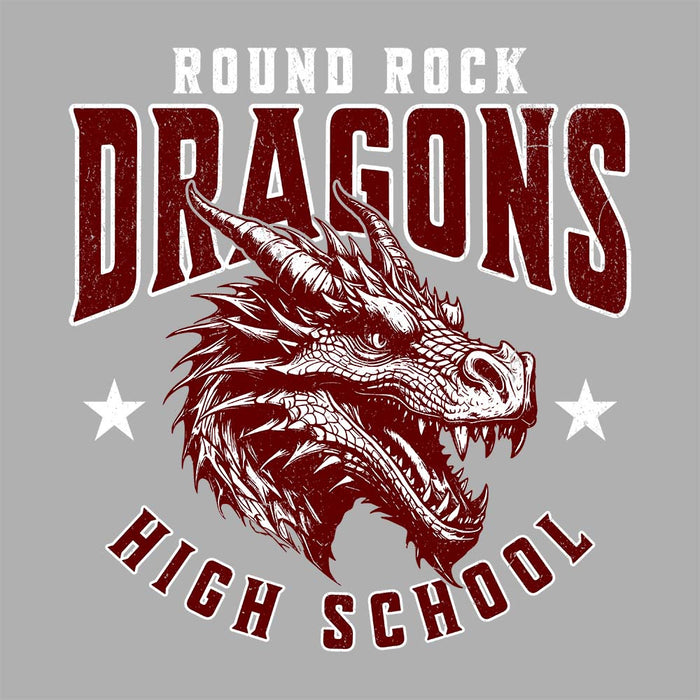 Close-up view of Round Rock High School Dragons Grey Classic Unisex T-shirt 213