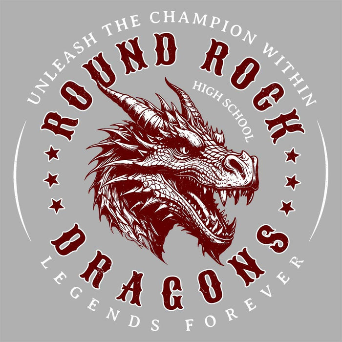 Close-up view of Round Rock High School Dragons Grey Classic Unisex T-shirt 214