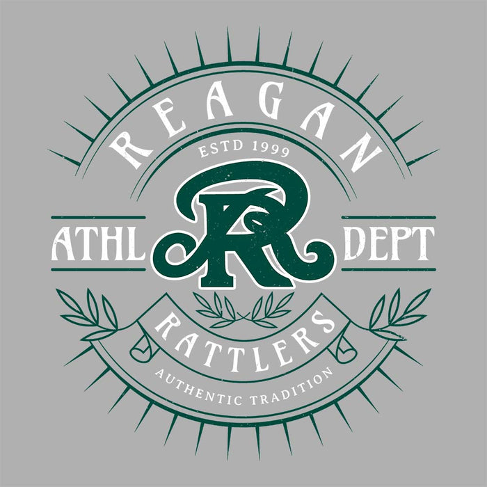 Close-up view of Reagan High School Rattlers Unisex 3/4 sleeve Raglan T-shirt 201