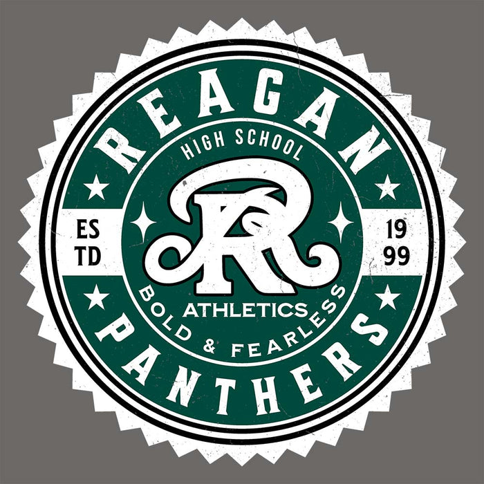 Close-up view of Reagan High School Rattlers Dark Grey Classic Unisex T-shirt 203