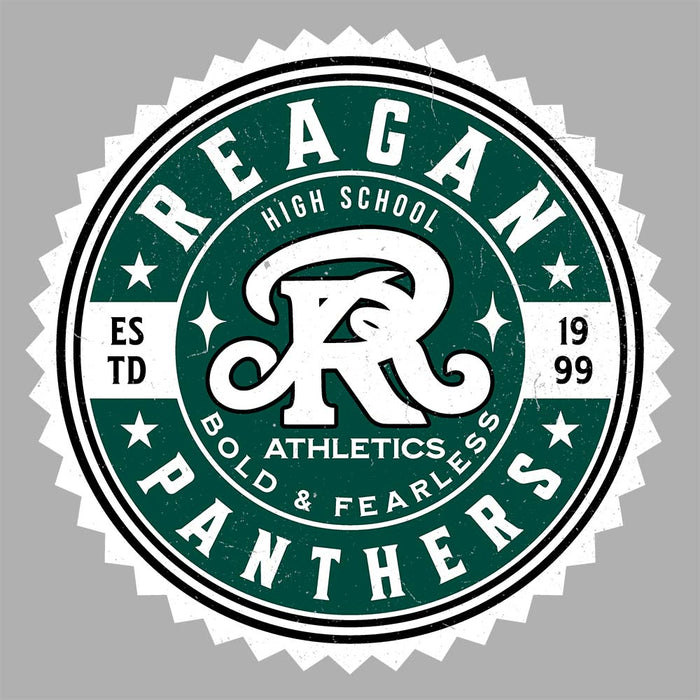 Close-up view of Reagan High School Rattlers Unisex 3/4 sleeve Raglan T-shirt 203