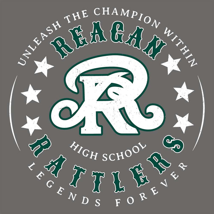 Close-up view of Reagan High School Rattlers Dark Grey Classic Unisex T-shirt 214