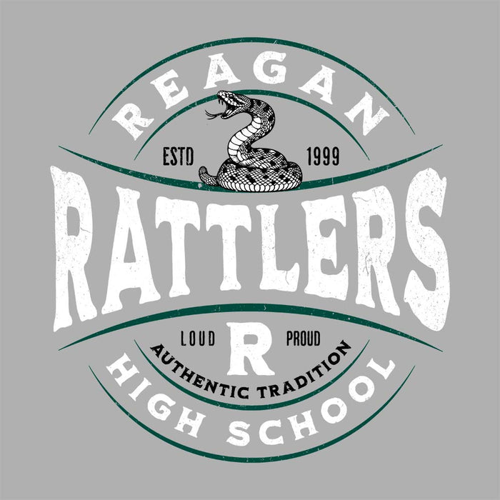 Close-up view of Reagan High School Rattlers Grey Classic Unisex T-shirt 223