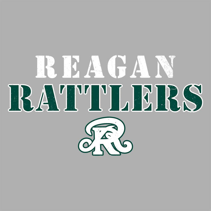 Close-up view of Reagan High School Rattlers Unisex 3/4 sleeve Raglan T-shirt 222