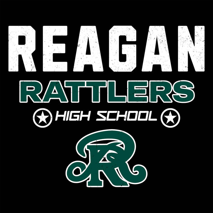 Close-up view of Reagan High School Rattlers Women's Black SoftStyle T-shirt 003