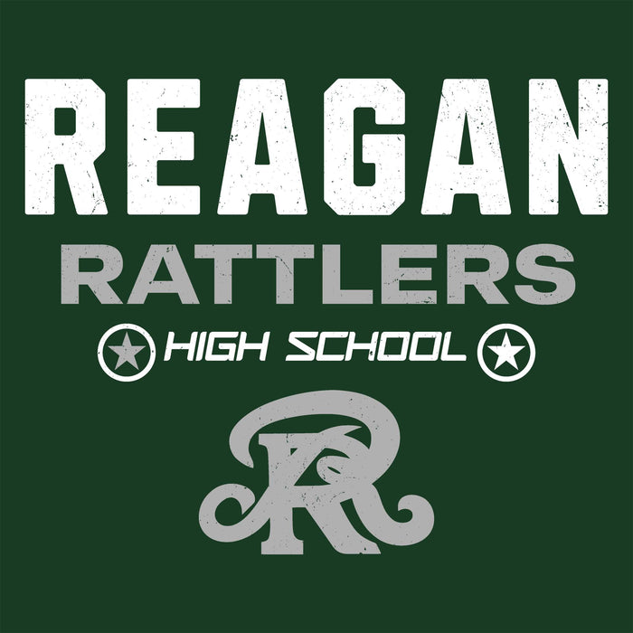 Green background with 'Reagan Rattlers High School' text and logo. - classic t-shirt design 003