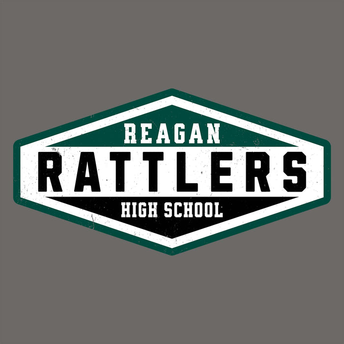 Hexagonal logo with 'Reagan Rattlers High School' text on a gray background - classic t-shirt design 009
