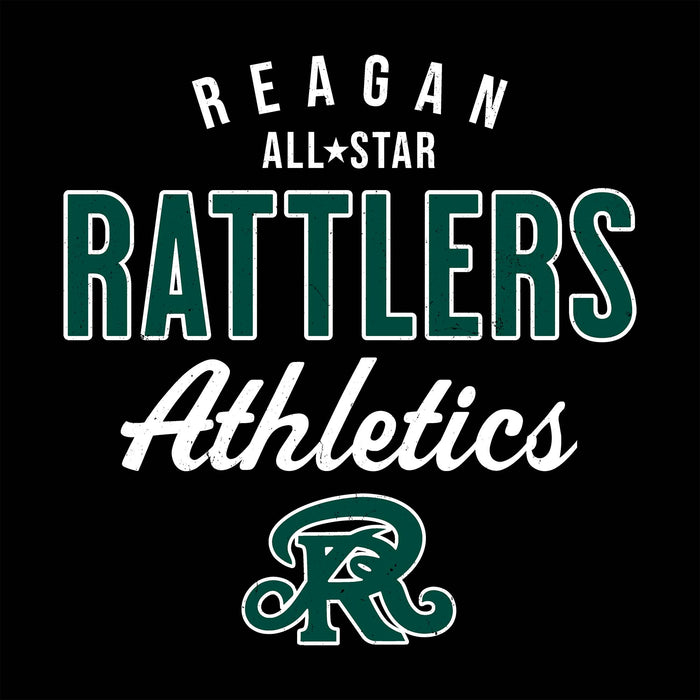 Close-up view of Reagan High School Rattlers Unisex 3/4 sleeve Raglan T-shirt 034