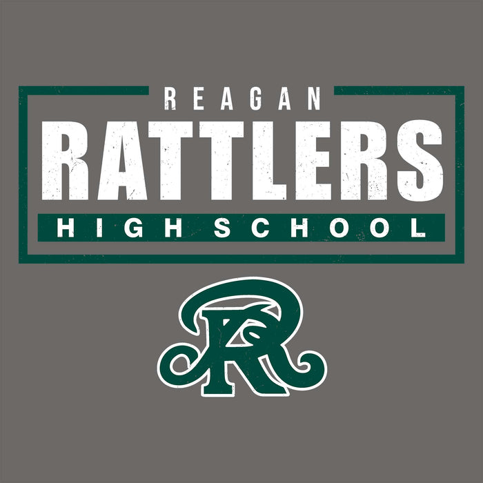 Reagan Rattlers High School logo on a gray background - classic t-shirt design 049