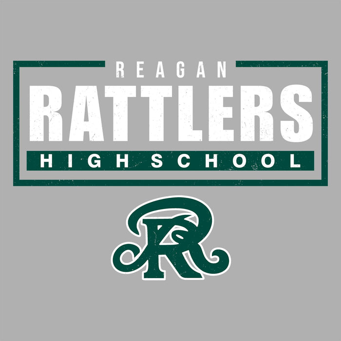 Close-up view of Reagan High School Rattlers Unisex 3/4 sleeve Raglan T-shirt 049