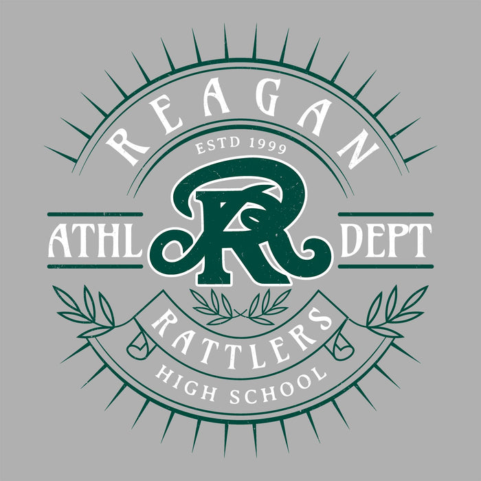 Logo of Reagan High School Athletic Department on a gray background - classic t-shirt design 201