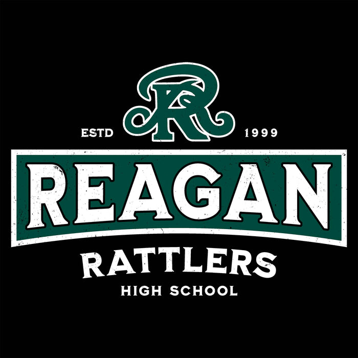 Close-up view of Reagan High School Rattlers Women's Black SoftStyle T-shirt 202