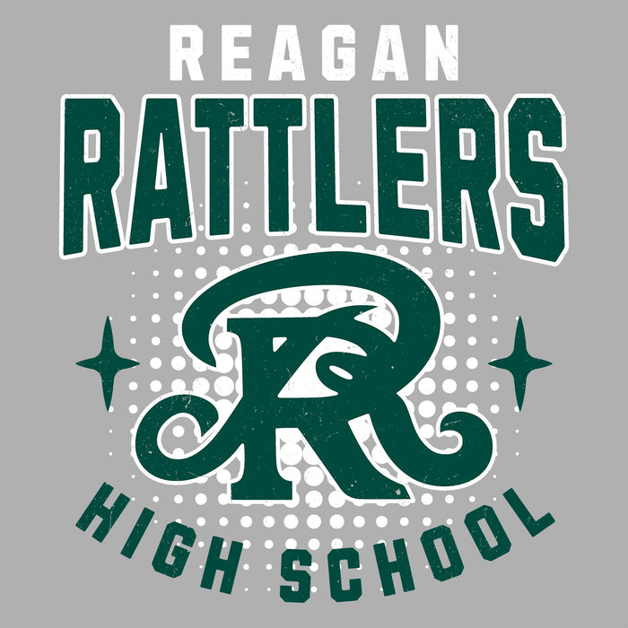 Close-up view of Reagan High School Rattlers Women's Grey SoftStyle T-shirt 204