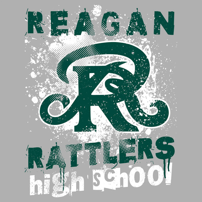 Close-up view of Reagan High School Rattlers Women's Grey SoftStyle T-shirt 205