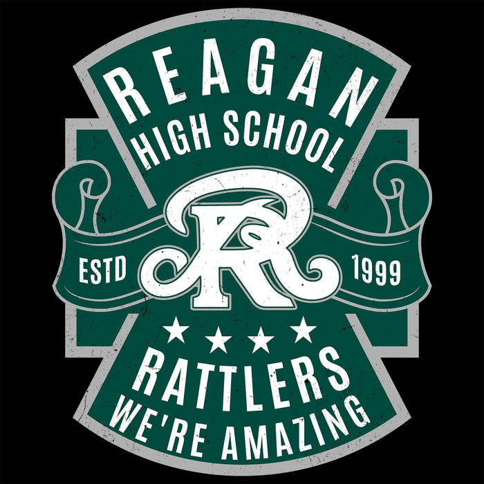 Close-up view of Reagan High School Rattlers Women's Black SoftStyle T-shirt 207
