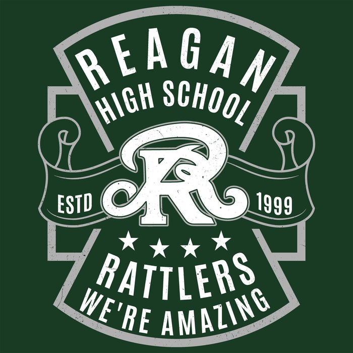 Close-up view of Reagan High School Rattlers Forest Green Classic Unisex T-shirt 207