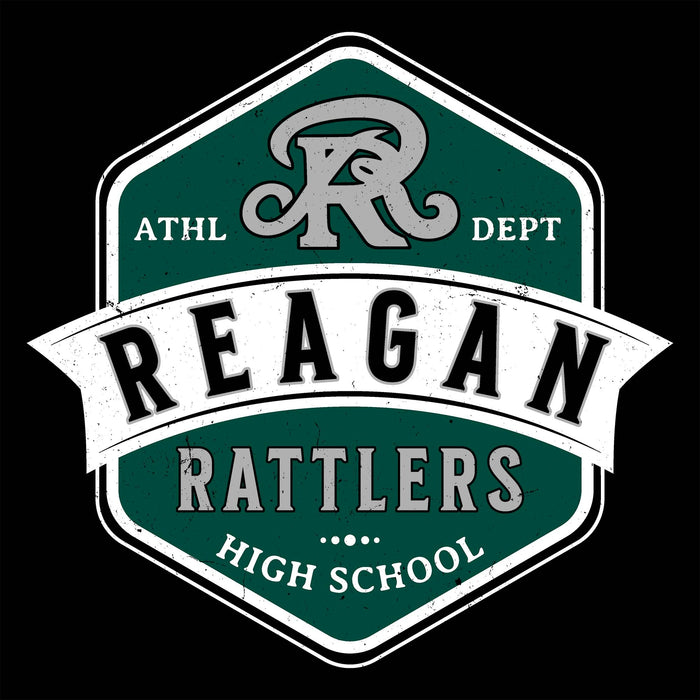 Close-up view of Reagan High School Rattlers Women's Black SoftStyle T-shirt 209