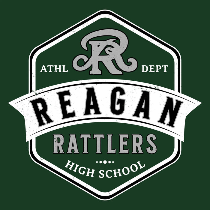Logo of Reagan Rattlers High School with a green background - classic t-shirt design 209