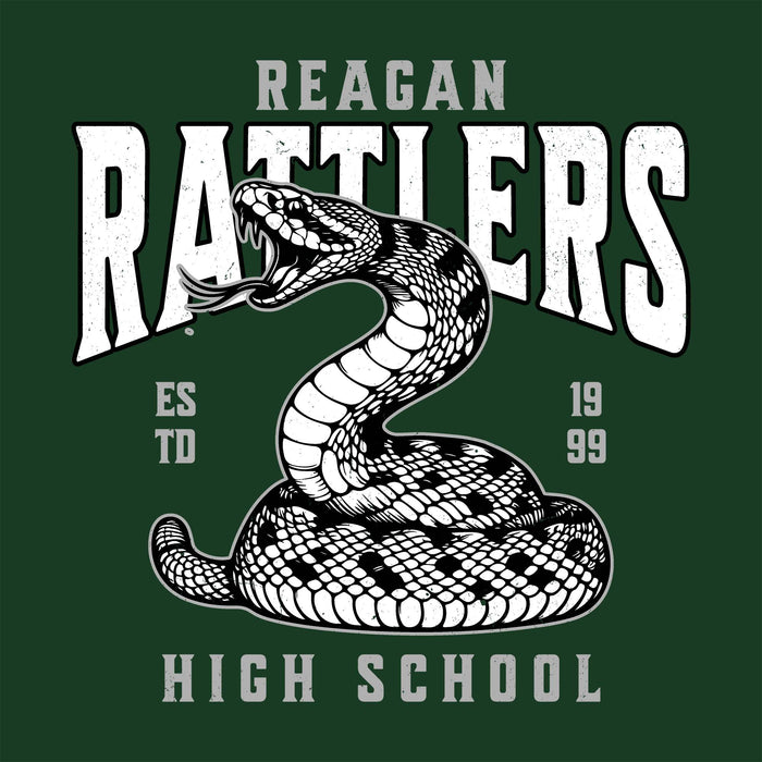 Close-up view of Reagan High School Rattlers Forest Green Classic Unisex T-shirt 213
