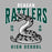 Close-up view of Reagan High School Rattlers Unisex 3/4 sleeve Raglan T-shirt 213