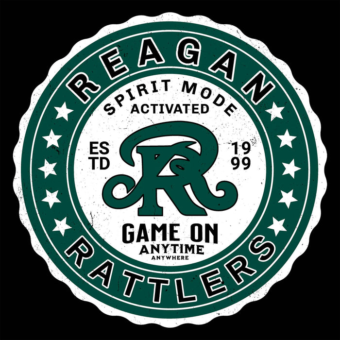 Close-up view of Reagan High School Rattlers Women's Black SoftStyle T-shirt 216
