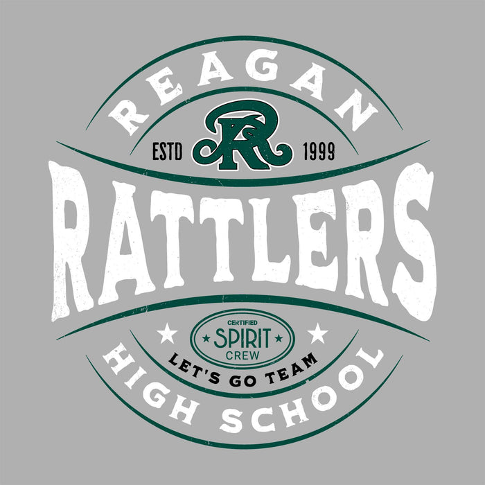 Reagan Rattlers high school logo on a gray background - classic t-shirt design 218