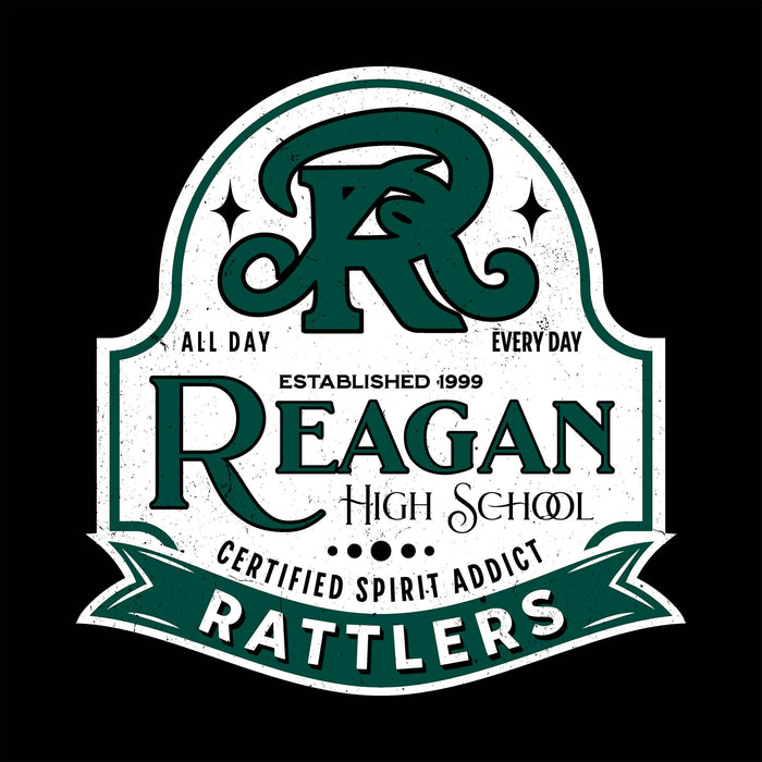 Close-up view of Reagan High School Rattlers Women's Black SoftStyle T-shirt 219