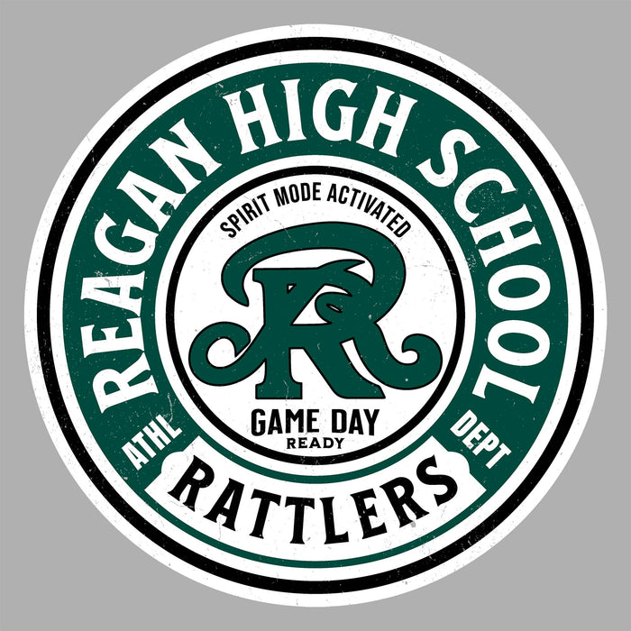 Close-up view of Reagan High School Rattlers Women's Grey SoftStyle T-shirt 220