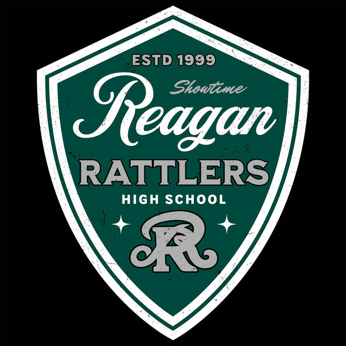 Close-up view of Reagan High School Rattlers Women's Black SoftStyle T-shirt 225