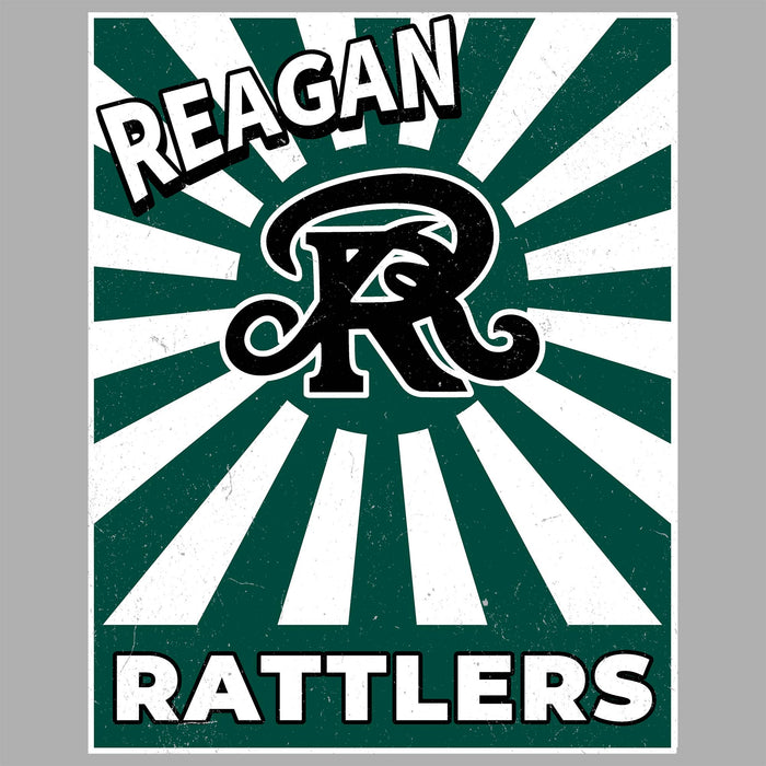 Close-up view of Reagan High School Rattlers Women's Grey SoftStyle T-shirt 226