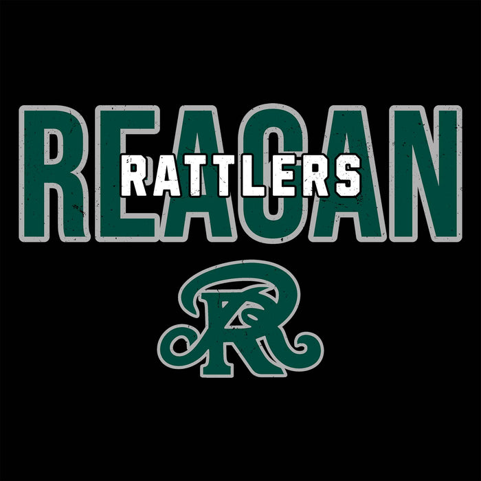 Close-up view of Reagan High School Rattlers Women's Black SoftStyle T-shirt 227