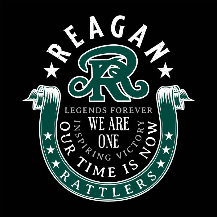 Close-up view of Reagan High School Rattlers Unisex 3/4 sleeve Raglan T-shirt 229