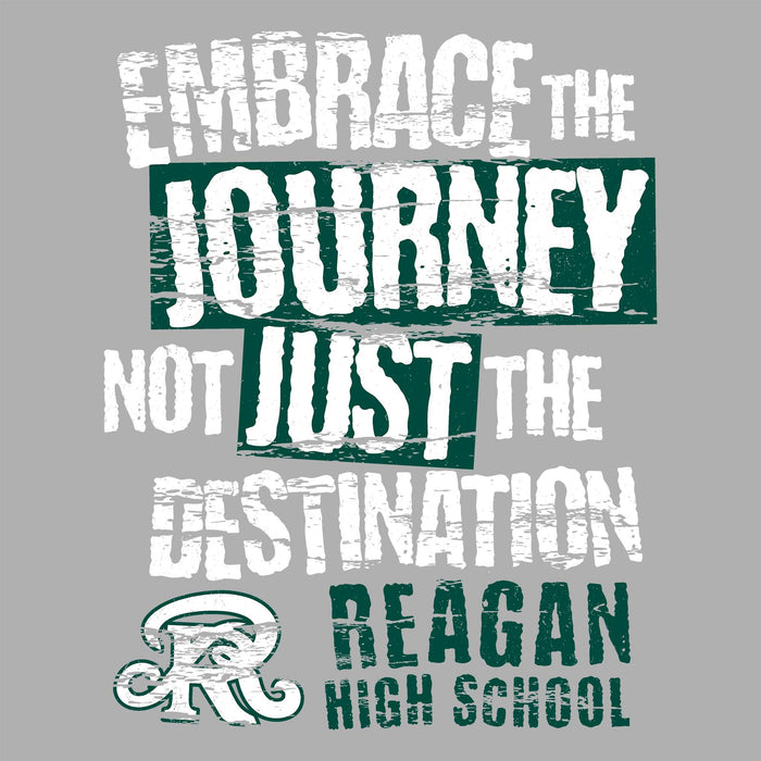 Close-up view of Reagan High School Rattlers Unisex 3/4 sleeve Raglan T-shirt 232