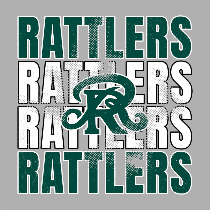 Close-up view of Reagan High School Rattlers Unisex 3/4 sleeve Raglan T-shirt 233