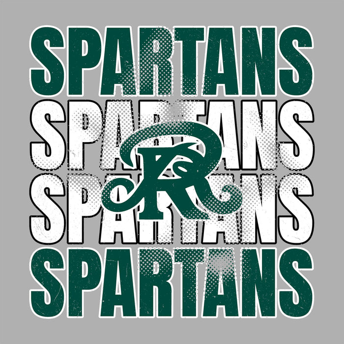 Repetition of 'SPARTANS' text with a logo on a gray background - Reagan High School classic t-shirt design 233