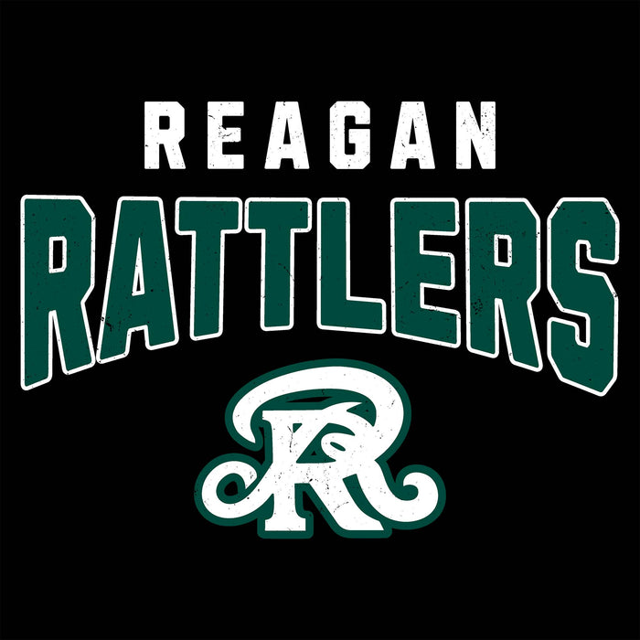Close-up view of Reagan High School Rattlers Women's Black SoftStyle T-shirt 234
