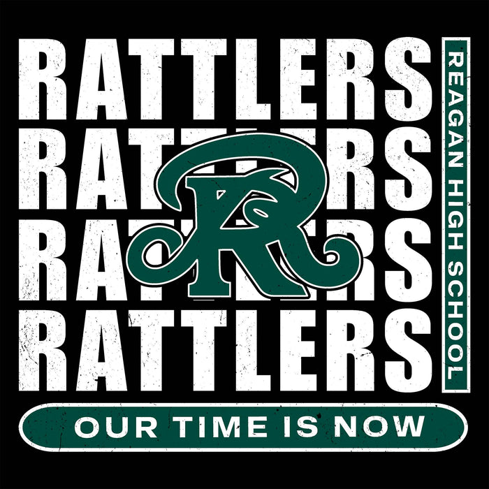 Close-up view of Reagan High School Rattlers Women's Black SoftStyle T-shirt 235