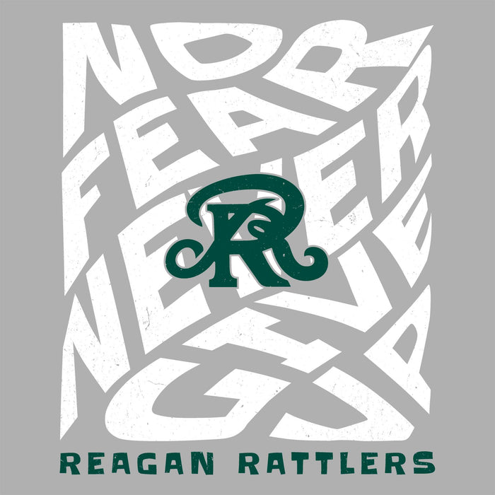 Close-up view of Reagan High School Rattlers Unisex 3/4 sleeve Raglan T-shirt 236