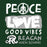 Motivational text 'Peace Love Good Vibes Reagan High School' on a green background with a peace symbol. - classic t-shirt design 240