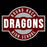 A circular and rectangular school logo reading 'ROUND ROCK DRAGONS HIGH SCHOOL' in white text over a distressed maroon, white, and gray design on a black background.