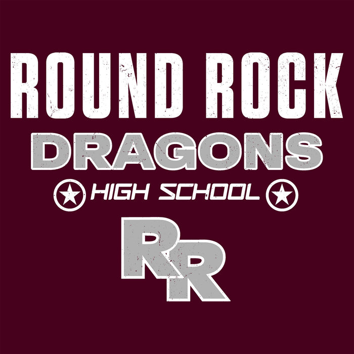 Close-up view of Round Rock High School Dragons Maroon Classic Unisex T-shirt 003