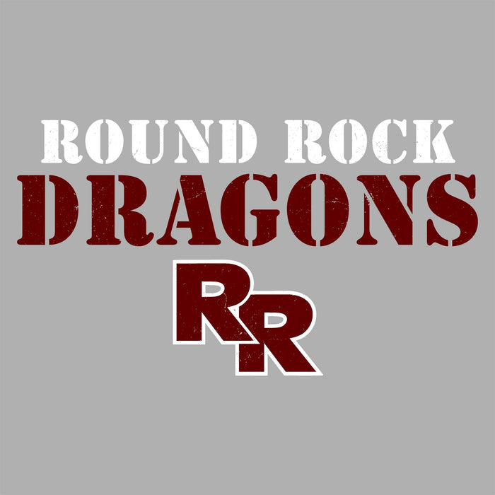 Close-up view of Round Rock High School Dragons Women's Grey SoftStyle T-shirt 017
