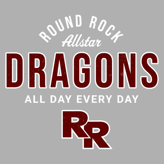 Close-up view of Round Rock High School Dragons Women's Grey SoftStyle T-shirt 040