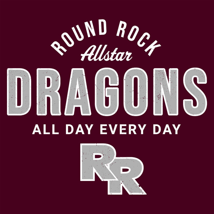 Close-up view of Round Rock High School Dragons Maroon Classic Unisex T-shirt 040