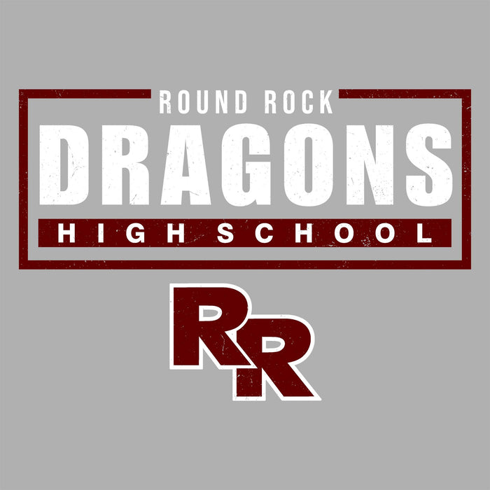 Close-up view of Round Rock High School Dragons Women's Grey SoftStyle T-shirt 049