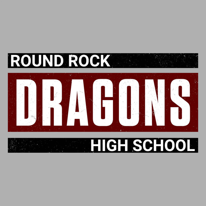 Close-up view of Round Rock High School Dragons Women's Grey SoftStyle T-shirt 098