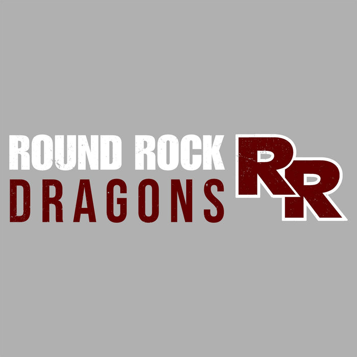 Close-up view of Round Rock High School Dragons Women's Grey SoftStyle T-shirt 200