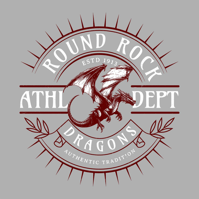 Close-up view of Round Rock High School Dragons Grey Classic Unisex T-shirt 201